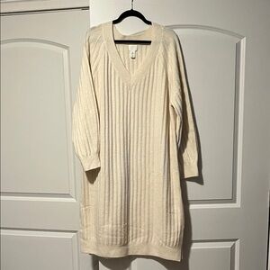 H&M Cream Ribbed Midi Dress